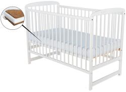 BabyNeeds - Patut din lemn Ola 120x60 cm, Din lemn de pin, Stabil si rezistent, Inaltime saltea reglabila pe 3 nivele, Laterala cu 3 bete detasabile, EN716-1, EN716-2, Alb + Saltea 10 cm (BOOLA10CM01AL)