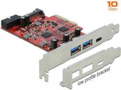 Delock PCI Express x4 Kártya - 1 x külső USB Type-C anya + 2 x külső A-típusú USB anya SuperSpeed USB 10 Gbps (USB 3.2 Gen 2) + 1 x belső tűfejes USB 3.0 (90492)