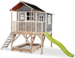 EXIT Toys Căsuță din cedru pe piloni Loft 550 Grey Exit Toys mare cu acoperiș impermeabil nisipar și tobogan de 1, 75 m gri (ET50062400) Casuta pentru copii
