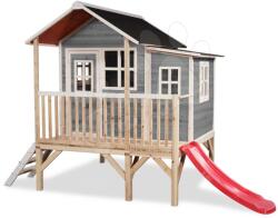EXIT Toys Căsuță din cedru pe piloni Loft 350 Grey Exit Toys mare cu acoperiș impermeabil și tobogan gri (ET50041400) Casuta pentru copii