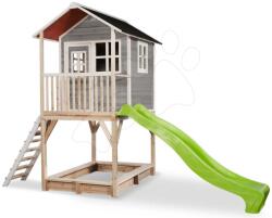 EXIT Toys Căsuță din cedru pe piloni Loft 700 Grey Exit Toys cu acoperiș impermeabil nisipar și tobogan 2, 28 m gri (ET50072400) Casuta pentru copii