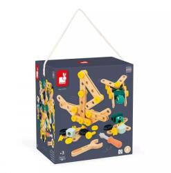 Janod BricoKids Set de construcție din lemn cu șabloane și unelte 100 buc (J06454)