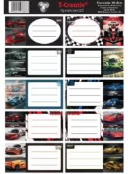 T-Creativ T-Creativ: Sportautó mintás füzetcímke - 10 db