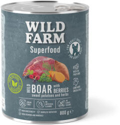  Wild Farm WILD FARM Superfood Vaddisznó (szarvashús édesburgonyával, bogyós gyümölcsökkel és fűszernövényekkel) 800g Gabonamentes Kutyaeledel