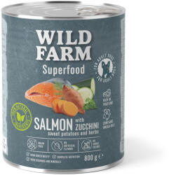  Wild Farm WILD FARM Superfood Salmon (Lazac cukkinivel, édesburgonyával és fűszernövényekkel) 800g gabonamentes kutyatáp