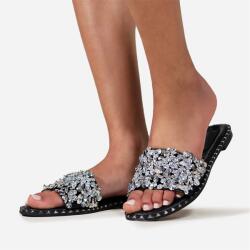 Wheres That From Wheres Diamante Sparkly Flat Sliders - Black