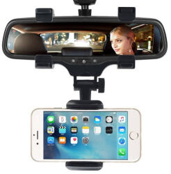  Autós tartó, Univerzális, visszapillantó tükörre rögzíthető, 360°-ban forgatható, 50 - 90mm, fekete