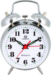 Merion fém ébresztőóra, mechanikus, ezüst színű tok, fehér arab számos számlap, 3.5^ (3552-8)