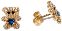 Ékszershop Kék-fehér köves maci bedugós arany fülbevaló (1312484)