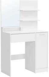 VASAGLE Fésülködőasztal, sminkasztal tükörrel fiókokkal, fehér 80x40x132cm (RDT119W01)