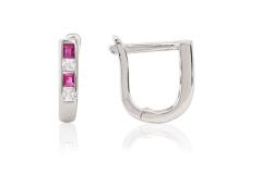 Ezüst baba és gyermek fülbevaló franciakapcsos szögletes pink és fehér kövekkel