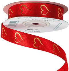 Valex Decor Arany szívecskemintás szatén szalag 16mm x 20m - Piros (HR16-01)