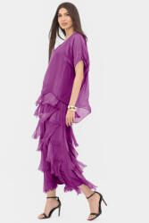 SHOPIKA Rochie magenta din matase si vascoza cu volane franjurate suprapuse Talie unica