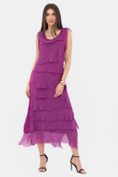 SHOPIKA Rochie magenta din matase si vascoza cu volane franjurate suprapuse, fara maneci Talie unica