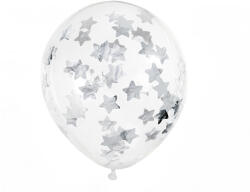  Konfetti léggömbök - csillagok, 30cm, ezüst (1 db / 6 db. ) (BK12-4-018-6)