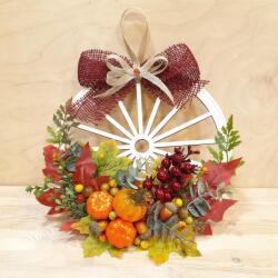 Őszi koszorú natúr fa keréken. Átmérője: 25 cm