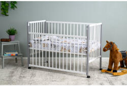 Qmini Patut din lemn bebe 120x60 cm cu laterala culisanta din lemn de pin si mdf Alb Qmini Maya (QMMAY03AL)