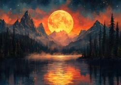 NORIMPEX - Puzzle Tablou Diamant: Luna de aur în munți 30x40cm - 1 - 39 piese