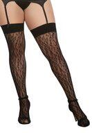 SCALA Ciorapi Leopard Fishnet Thigh High Dmd OSQ Negru