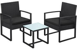 SONGMICS Terasz ülőgarnitúra polyrattan asztal és 2 szék fekete GGF010B05