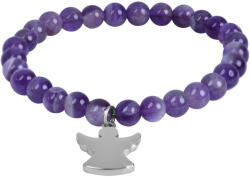 Troli Ametiszt gyöngy karkötő angyallal 17 cm