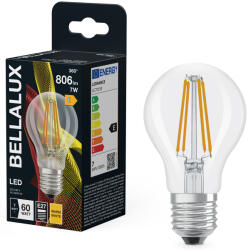 Bellalux E27 LED, 7W, 806 lm, 2700 K, melegfehér, áttetsző üveg-60 W normál izzó helyett - Classic A 60 filament (4058075115217)