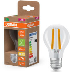 OSRAM E27 LED 2, 2W, 470 lm, 2700 K, melegfehér, dimmelhető, áttetsző üveg-40 W normál izzó helyett - Superstar+ Classic A filament (4099854265402)