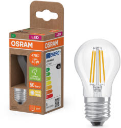 OSRAM E27 LED kisgömb, 2, 2W, 470 lm, 2700 K, melegfehér, áttetsző üveg-40 W izzó helyett - Superstar+ Classic P filament (4099854255182)