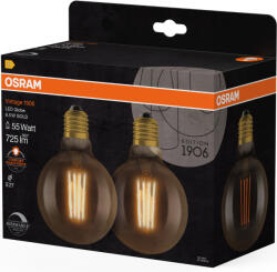 OSRAM E27 LED 6, 5W, 725 lm, 2400 K, candlelight, dimmelhető, arany színű színű üveg-52 W izzó helyett, 2 darabos - Vintage 1906 DIM Classic Globe95 Gold filament (4058075754737)