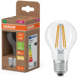 OSRAM E27 LED 2, 2W, 470 lm, 2700 K, melegfehér, áttetsző üveg-40 W normál izzó helyett - Superstar+ Classic A filament (4099854236129)