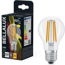 Bellalux E27 LED, 11W, 1521 lm, 2700 K, melegfehér, áttetsző üveg-100 W normál izzó helyett - Classic A 100 filament (4058075592353)