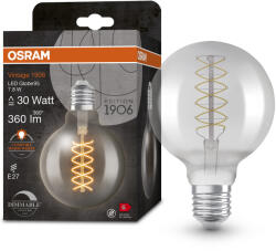 OSRAM E27 LED 7, 8W, 360 lm, 1800 K, candlelight, dimmelhető, füstszínű üveg-30 W izzó helyett - Vintage 1906 DIM Classic Globe95 Smoke filament (4058075761216)