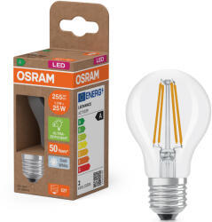 OSRAM E27 LED kisgömb, 1, 2W, 255 lm, 4000 K, hidegfehér, áttetsző üveg-25 W izzó helyett - Superstar+ Classic P filament (4058075839366)