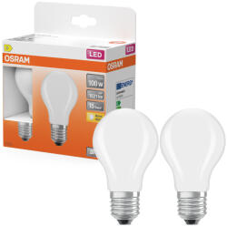 OSRAM E27 LED 11W, 1521 lm, 2700 K, melegfehér, opál üveg-100 W normál izzó helyett, 2 darabos - Star Classic A (4058075434042)