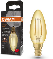 OSRAM E14 LED gyertya, 1, 5W, 120 lm, 2400 K, candlelight, arany színű színű üveg-10 W izzó helyett - Vintage 1906 Classic B filament (4099854091599)