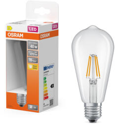 OSRAM E27 LED Edison filament, 3, 4W, 470 lm, 2700 K, melegfehér, áttetsző üveg-40 W izzó helyett - Star Classic filament (4099854467899)
