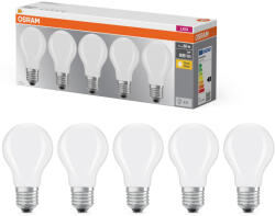 OSRAM E27 LED 7W, 806 lm, 2700 K, melegfehér, opál üveg-60 W normál izzó helyett, 5 darabos - Base Classic A (4058075090620)