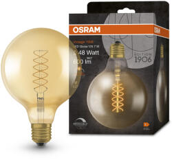 OSRAM E27 LED 7W, 600 lm, 2200 K, candlelight, dimmelhető, arany színű színű üveg-50 W izzó helyett - Vintage 1906 DIM Classic Globe125 Gold filament (4058075761674)