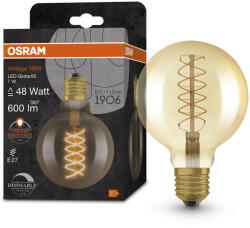 OSRAM E27 LED 7W, 600 lm, 2200 K, candlelight, dimmelhető, arany színű színű üveg-50 W izzó helyett - Vintage 1906 DIM Classic Globe95 Gold filament (4058075761636)