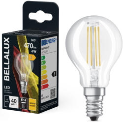 Bellalux E14 LED kisgömb, 4W, 470 lm, 2700 K, melegfehér, áttetsző üveg-40 W izzó helyett - Classic P filament (4058075115316)