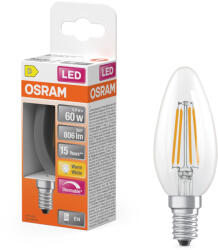 OSRAM E14 LED gyertya, 5, 9W, 806 lm, 2700 K, melegfehér, dimmelhető, áttetsző üveg-60 W izzó helyett - Superstar Classic B filament (4058075654471)
