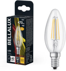 Bellalux E14 LED gyertya, 4W, 470 lm, 2700 K, melegfehér, áttetsző üveg-40 W izzó helyett - Classic B filament (4058075115279)