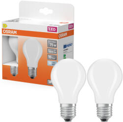 OSRAM E27 LED 7, 5W, 1055 lm, 4000 K, hidegfehér, opál üveg-75 W normál izzó helyett, 2 darabos - Star Classic A (4058075435308)