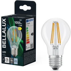 Bellalux E27 LED, 7, 5W, 1055 lm, 4000 K, hidegfehér, áttetsző üveg-75 W normál izzó helyett - Classic A 75 filament (4058075592339)