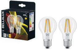 Bellalux E27 LED, 7W, 806 lm, 2700 K, melegfehér, áttetsző üveg-60 W normál izzó helyett, 2 darabos - Classic A 60 filament (4058075164857)