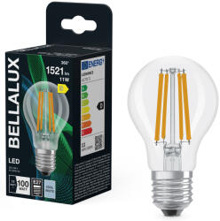 Bellalux E27 LED, 11W, 1521 lm, 4000 K, hidegfehér, áttetsző üveg-100 W normál izzó helyett - Classic A 100 filament (4058075115453)