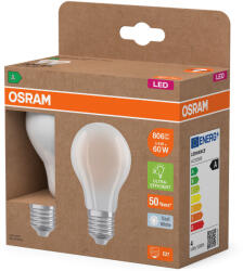 OSRAM E27 LED 3, 8W, 806 lm, 4000 K, hidegfehér, opál üveg-60 W normál izzó helyett, 2 darabos - Superstar+ Classic A (4099854259777)