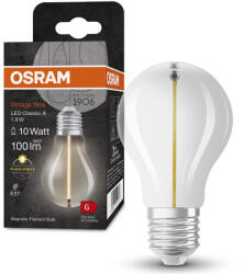 OSRAM E27 LED 1, 8W, 100 lm, 2700 K, melegfehér, áttetsző üveg-10 W izzó helyett - Vintage 1906 Classic A filament (4099854049972)