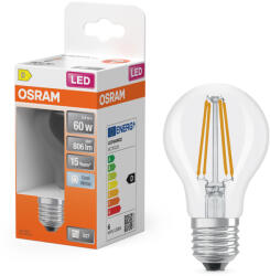 OSRAM E27 LED 5, 9W, 806 lm, 4000 K, hidegfehér, áttetsző üveg-60 W normál izzó helyett - Star Classic A filament (4099854467998)