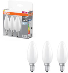 OSRAM E14 LED gyertya, 5, 9W, 806 lm, 4000 K, hidegfehér, opál üveg-60 W izzó helyett, 3 darabos - Base Classic B (4058075592575)